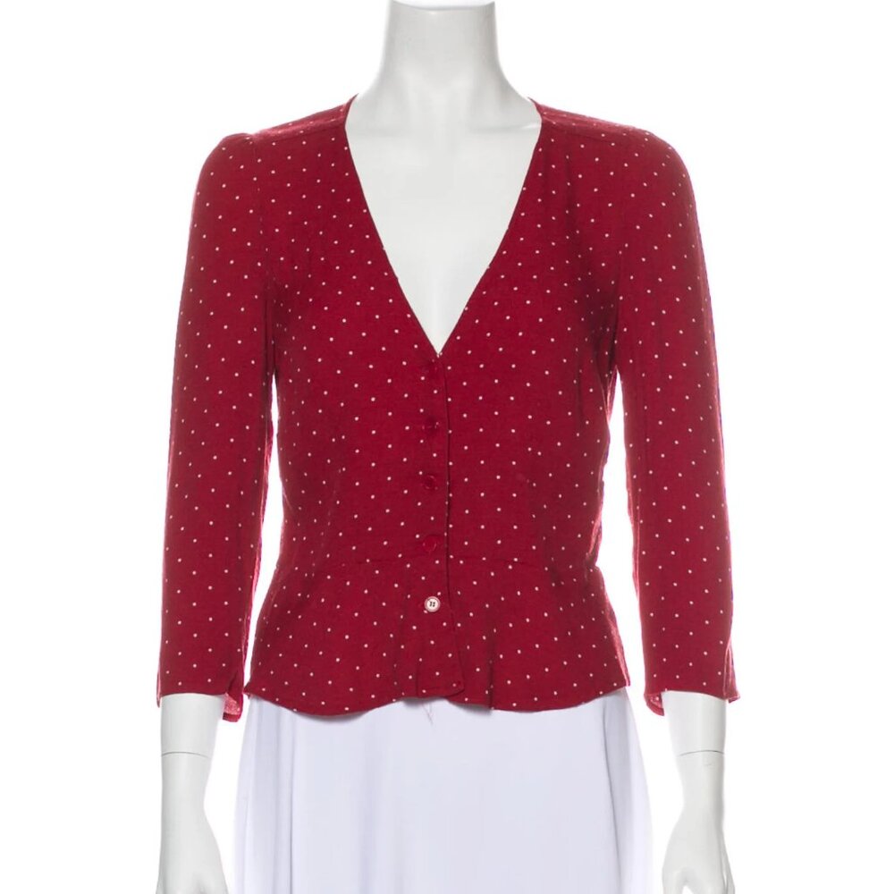 Reformation Polka Dot Print V-Neck Blouse (size 6)